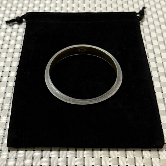 Alexis Bittar Hand Carved Lucite Clear White Tapered Bangle Bracelet - Picture 6 of 10